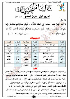 مذكرة لغة عربية للصف الخامس الابتدائى الترم الثانى للاستاذ انور احمد