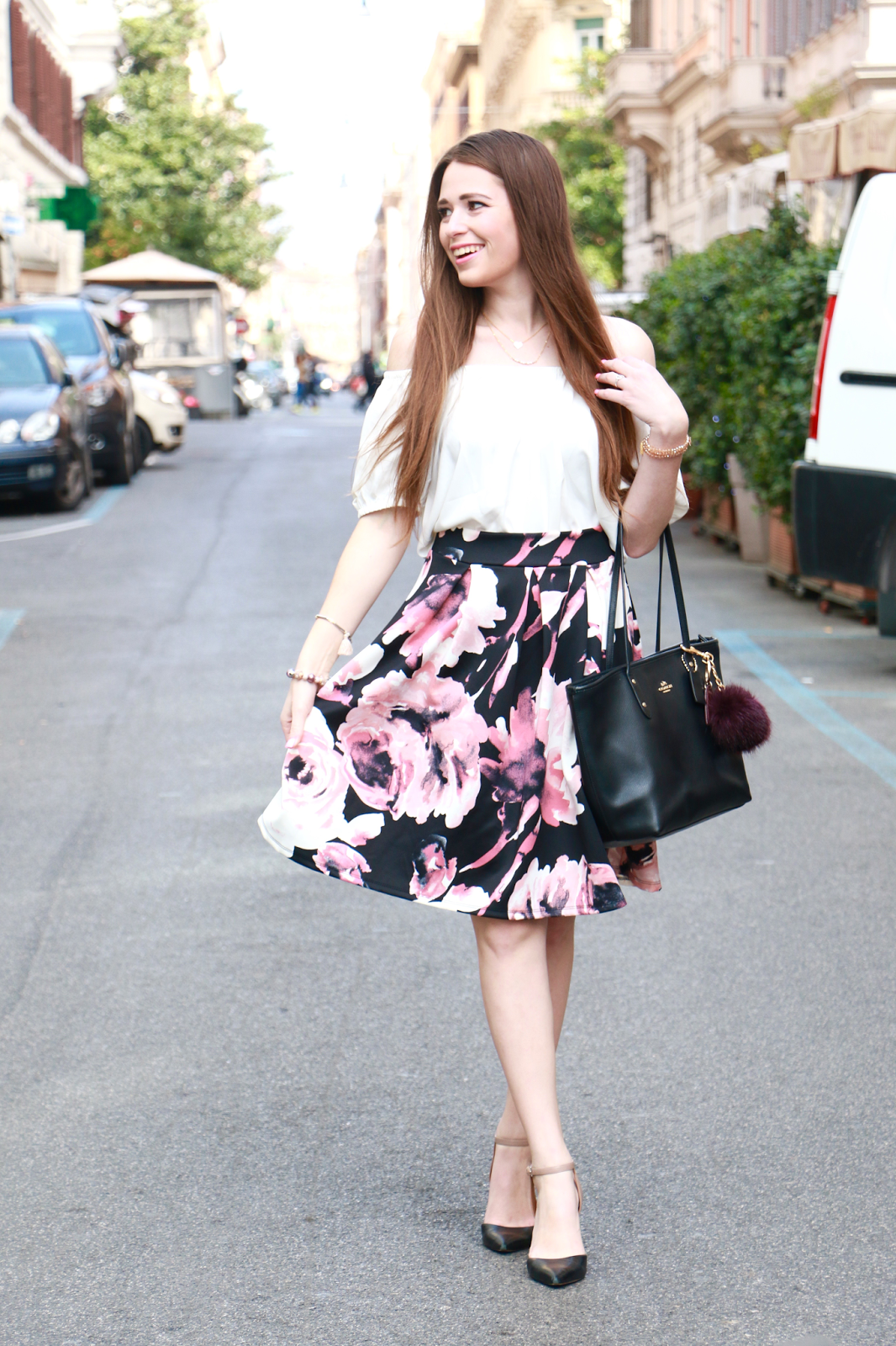 floral skirt outfit