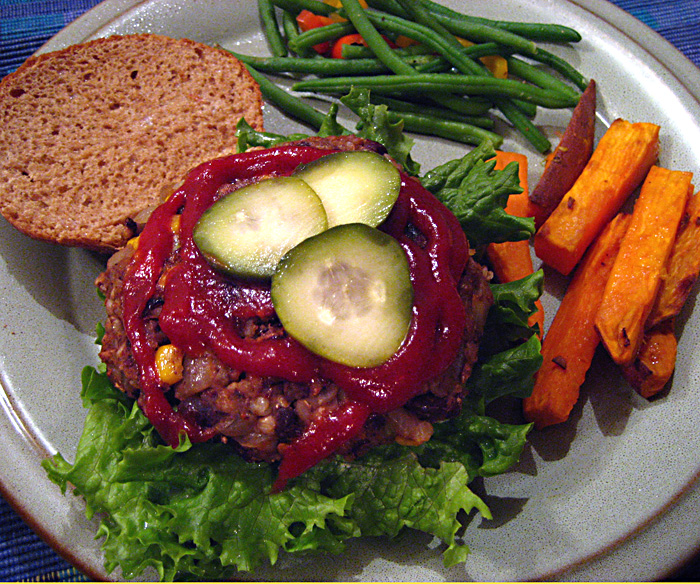 Andrea's Easy Vegan Cooking Chipotle black bean burgers / oven sweet