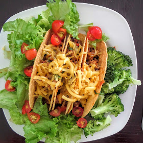 Beef and Bean Tacos:  A slightly spicy taco filling made with ground beef and black beans.