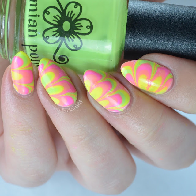 neon watermarble nail art