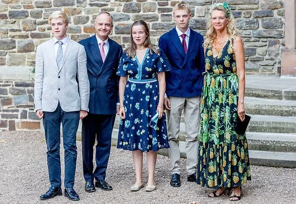 Hereditary Princess Stephanie wore a new sleeveless v-neckline crepe midi dress from Paule Ka. Princess Claire wore a new button front long dress from Zimmermann