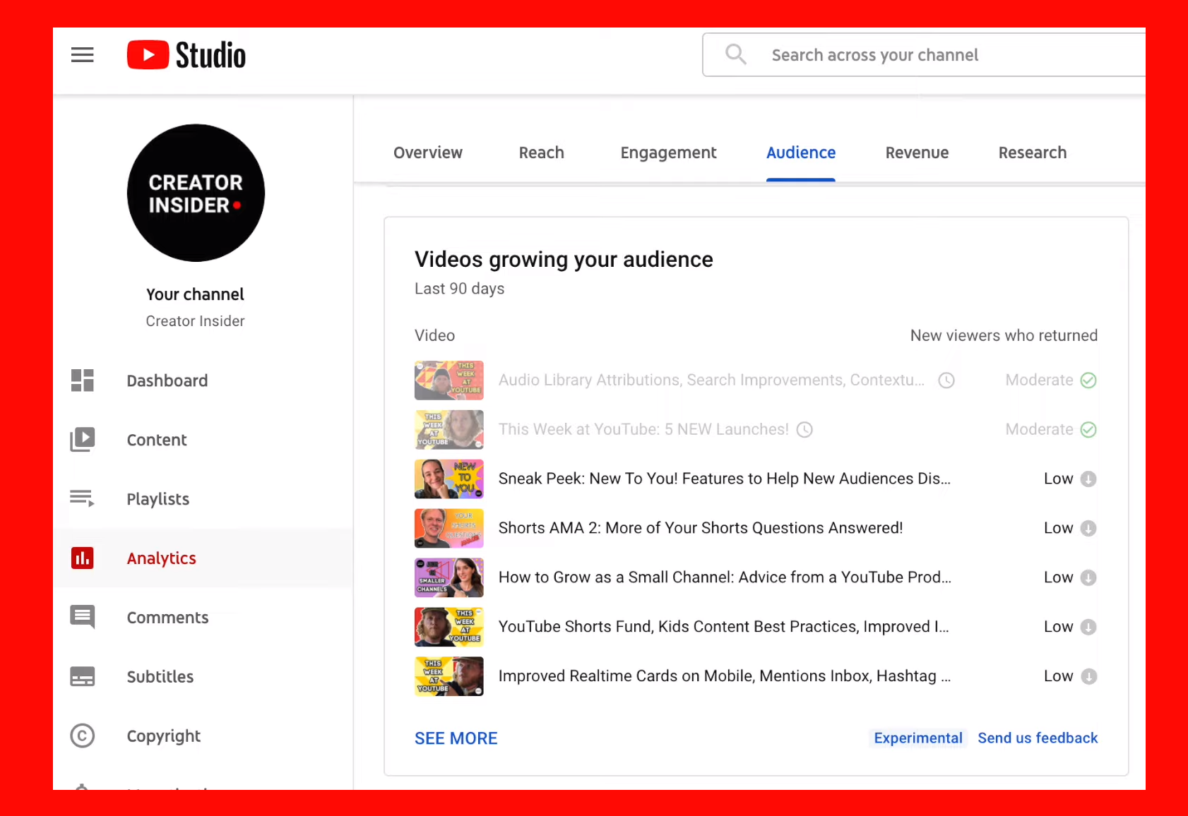 YouTube Studio updated the mobile app, adds returning audiences and new  metrics along with 'Top videos growing your audience' listing / Digital  Information World