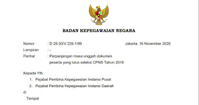 Surat Perpanjangan Masa Unggah Dokumen CPNS 2019