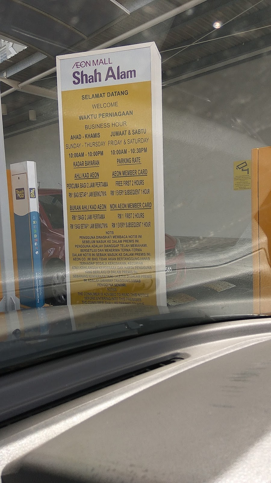 Parking Rate Fee Charges: Aeon Mall shah alam
