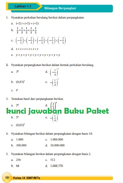 Kunci Jawaban Buku Paket Matematika Kelas 9 Halaman 10 11 Latihan 1 1 Bilangan Berpangkat Kunci Jawaban Buku Paket Terbaru Lengkap Bukupaket