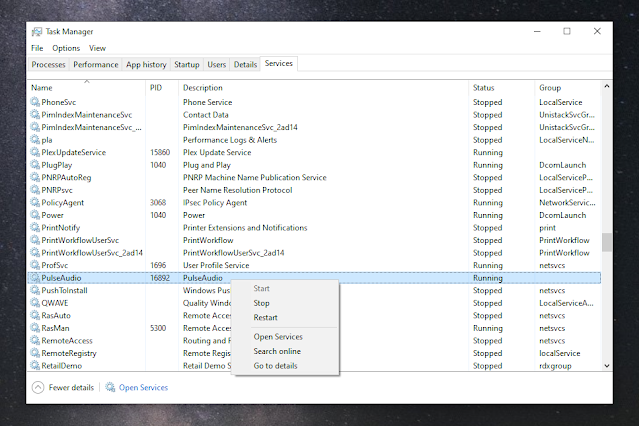 Windows Task Manager services PulseAudio