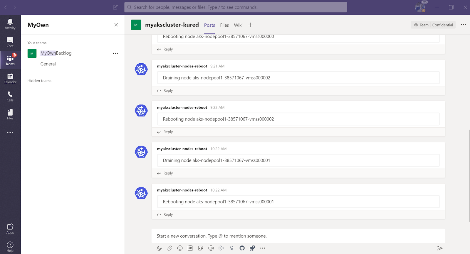 Screenshot of the messages happening in Microsoft Teams.