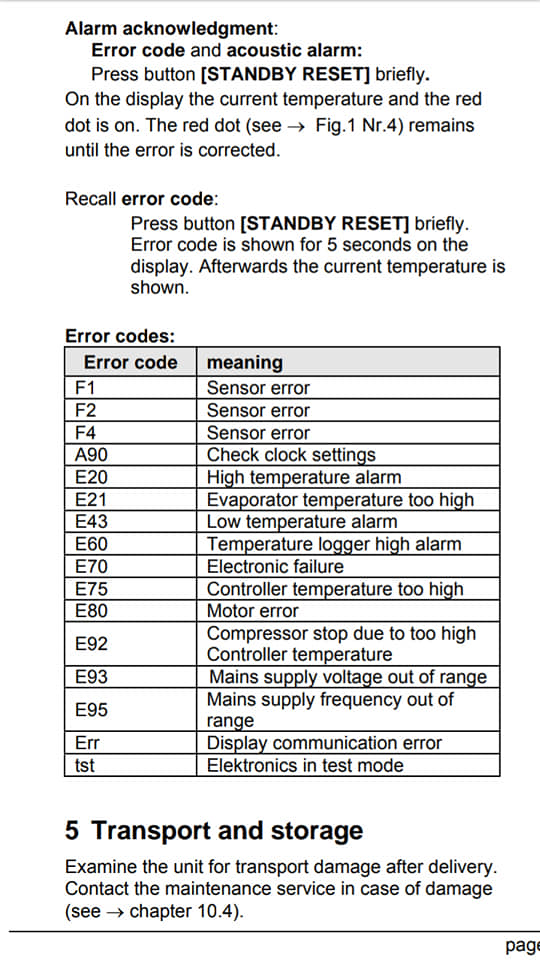 اكواد الاخطاء الخاصه بالديب فريزر aht