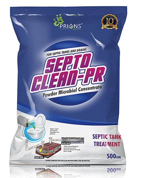 PRIONS BIOTECH Septo Clean - PR Toliet Cleaner, Septic Tank Cleaner and Odor Remover, Natural and Effective Bacteria Powder (500g)