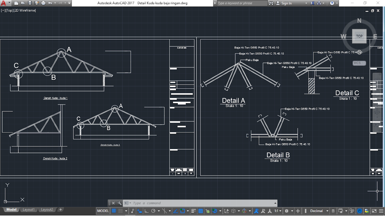 Detail Kuda Kuda Baja Ringan Dwg