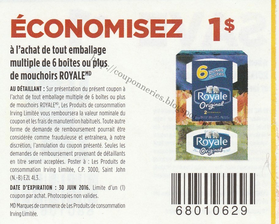 Coupons et Circulaires 2,88 Mouchoirs ROYALE