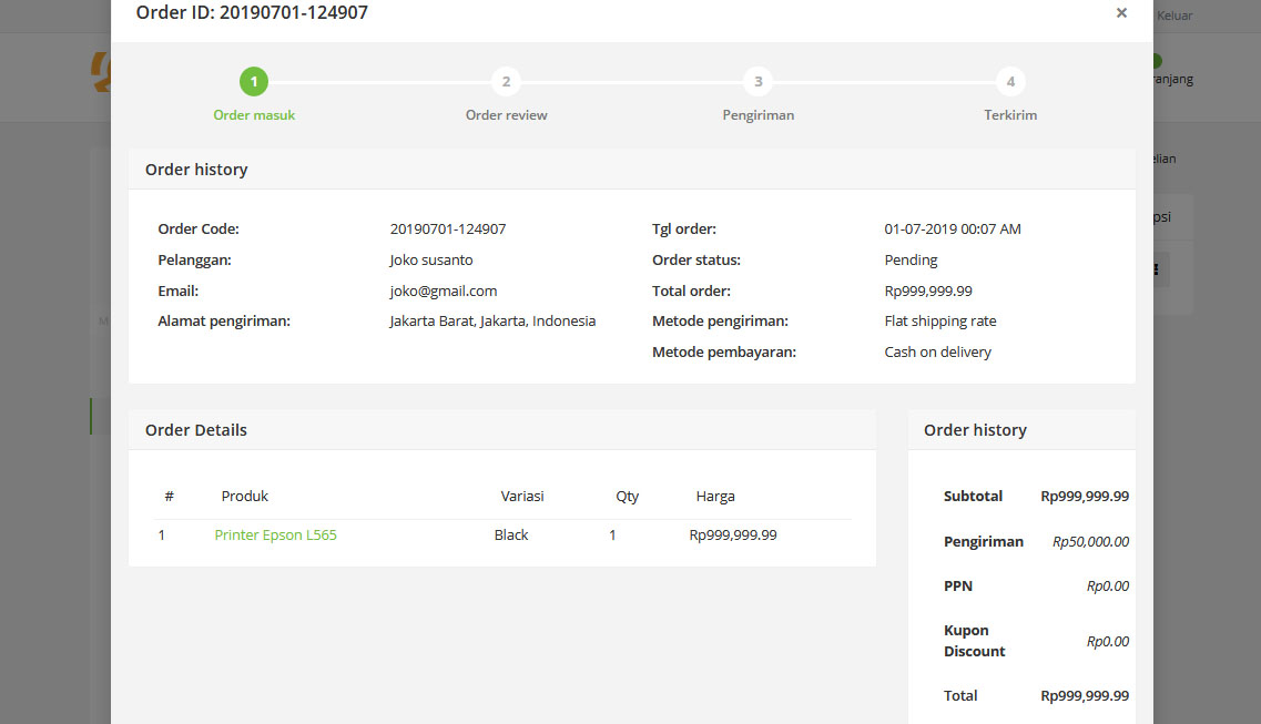 Order review. Ident code. Them Pixer React Laravel Multivendor Digital marketplace.