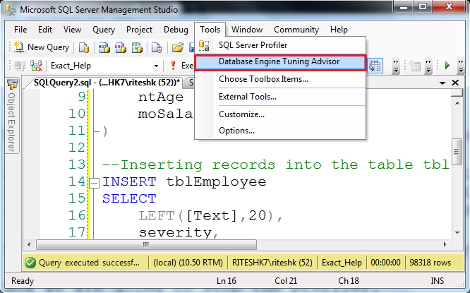 Exact Help: How to use database engine tuning advisor to get