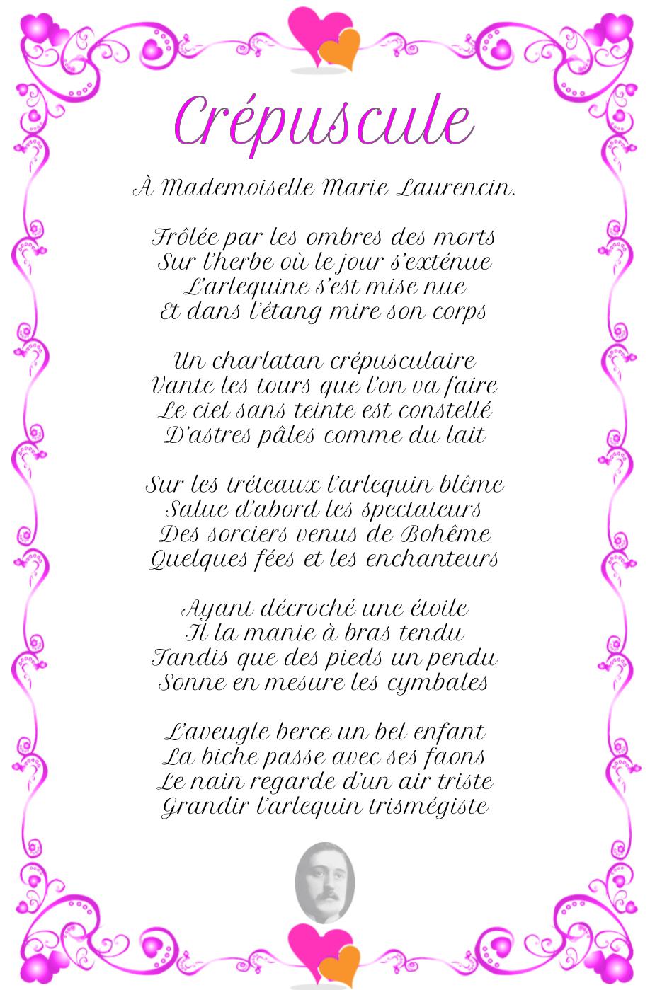 Crépuscule Guillaume Apollinaire Poésie d�amour Crépuscule Guillaume Apollinaire Poésie d�amour