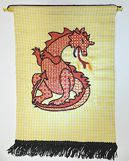 Little Red Dragon, embroidery on checked gingham