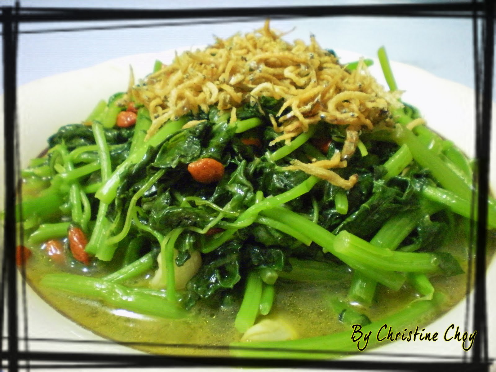 FoodHome Sweet Home Chinese Spinach With anchovies 莧菜銀鱼仔