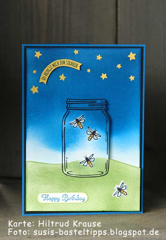 Susi's Basteltipps: Glühwürmchen im Einweckglas - eine LED Karte