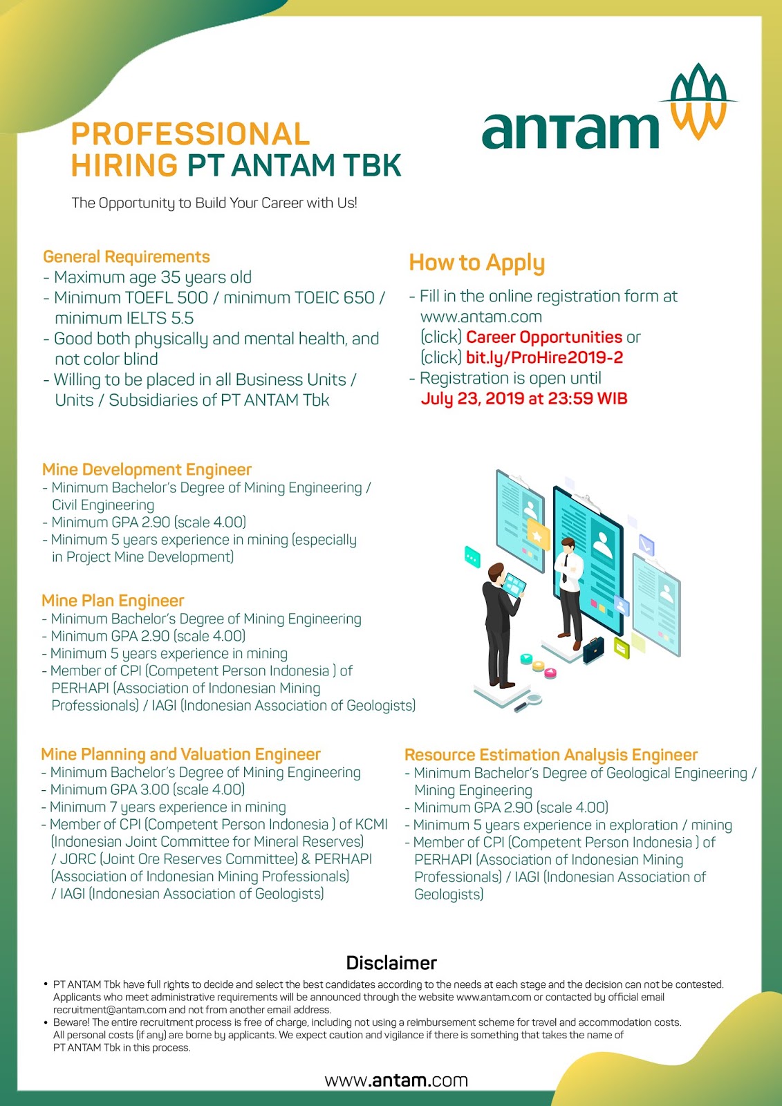 Lowongan Kerja BUMN PT ANTAM (Persero) Tbk Deadline 23 Juli 2019