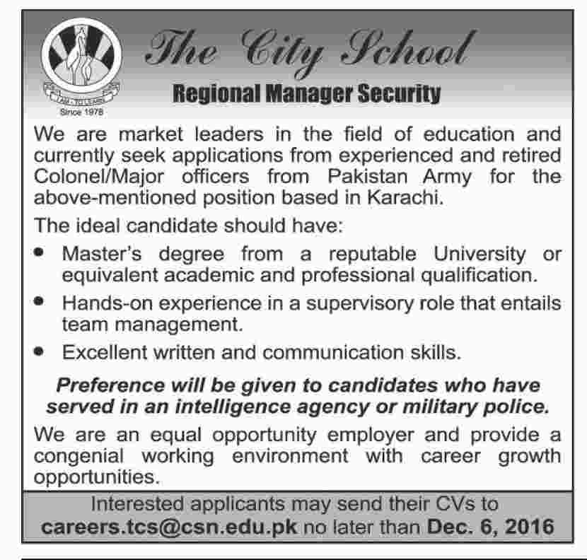 Jobs in Pakistan Jobs in The City School Karachi 27 Nov 2016
