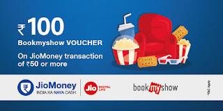 You can get 100 rupees free coupon on Bookmyshow app to book movie tickets, match tickets etc for transactions of 50 or more on jiomoney online wallet.