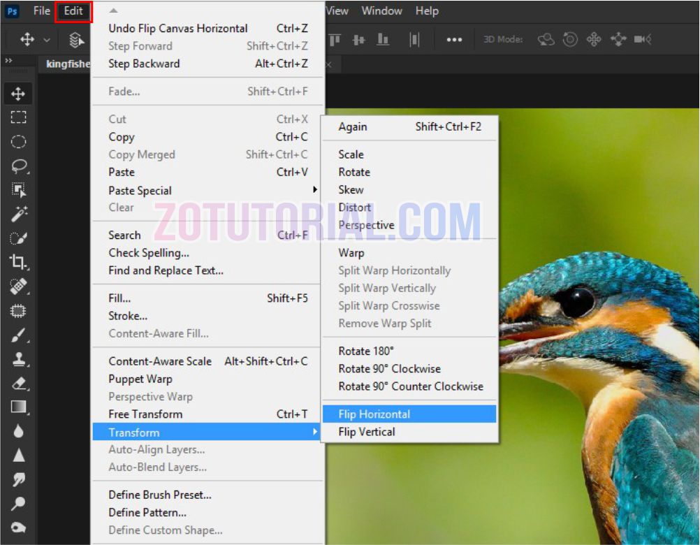 4 Cara Membalikan Gambar di Photoshop (Flip atau Mirror) - zotutorial