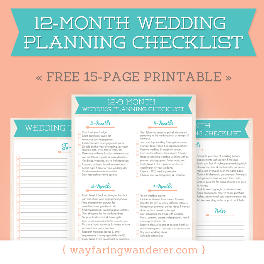 Wayfaring Wanderer: 12-Month Wedding Planning Checklist - Free Timeline Printable PDF