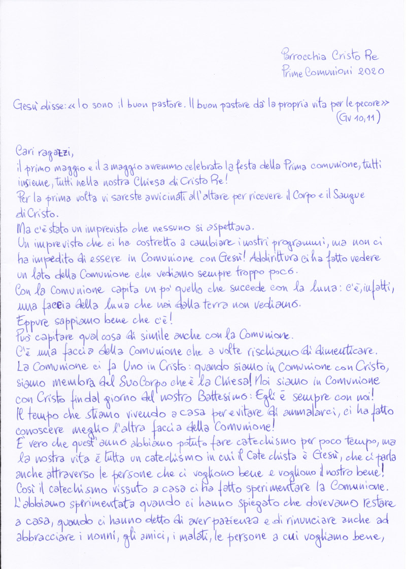 Se Il Chicco Di Grano Lettera Ai Ragazzi Della Prima Comunione