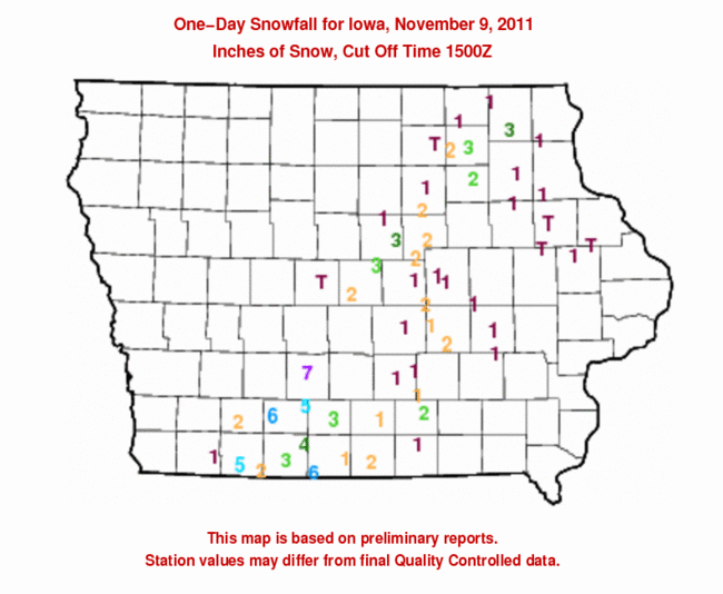 The Weather Centre OneDay Snowfall Amounts Top 6 Inches in Iowa; Snow