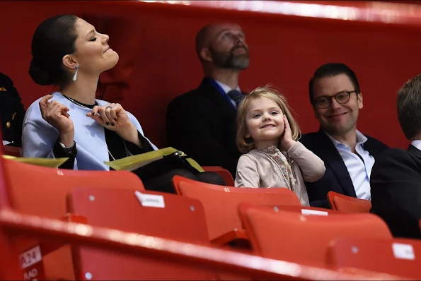 Crown Princess Victoria of Sweden, Prince Daniel and Princess Estelle attends the opening of the European Figure Skating Championships 2015