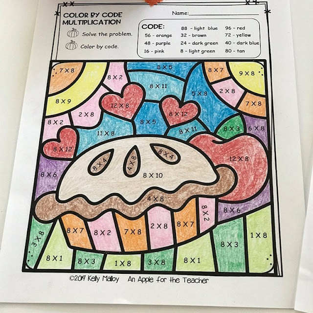 Thanksgiving Color By Number Math Facts Practice Multiplication Pie
