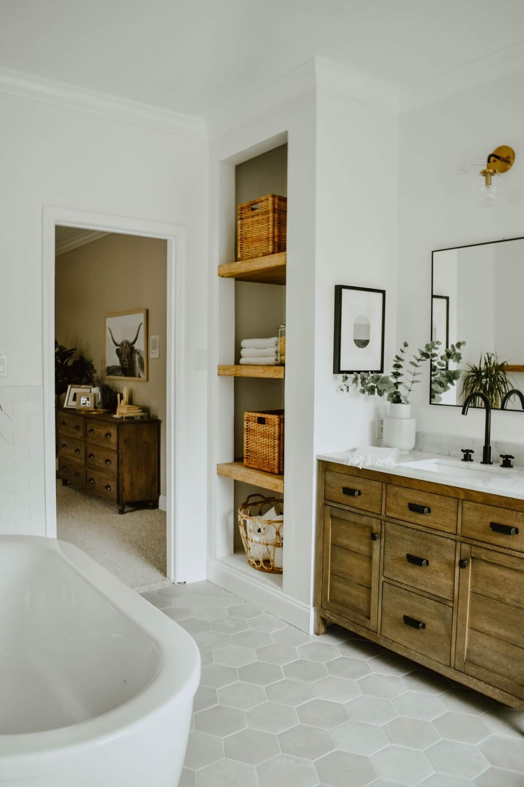 Turning bathroom closet into open shelves