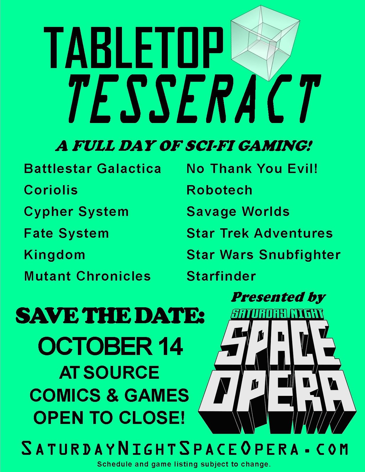 saturday night space opera tabletop tesseract our first ever sci table top gaming flyers