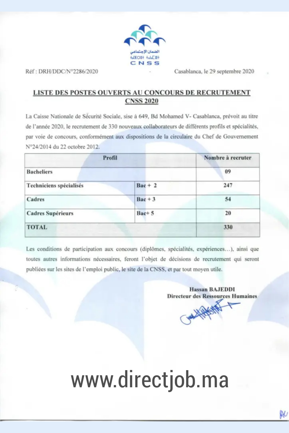 Cnss Recrute 330 Postes En 2020 Directjob Ma