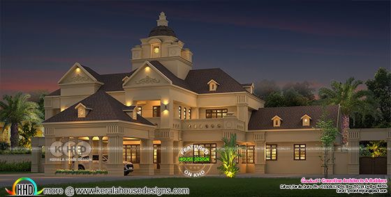 Colonial style luxury house rendering in night view