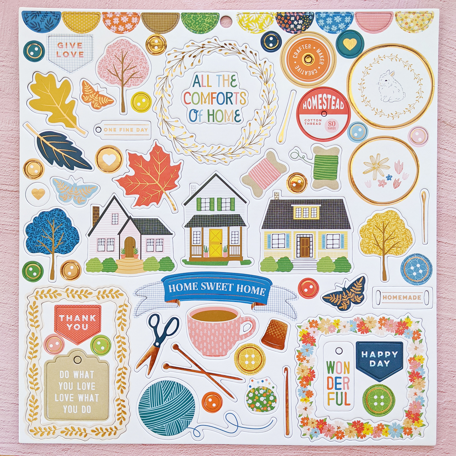 New Paige Evans Collection Bungalow Lane Set Embellishments by American Craft,Crafts Supplies,Sticker,Chipboard 12x12,Sticker Book Foil Fall