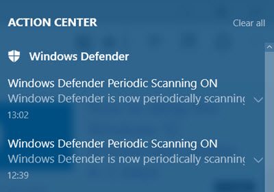 Notifications améliorées Windows Defender