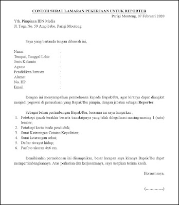 Contoh Surat Lamaran Kerja 2