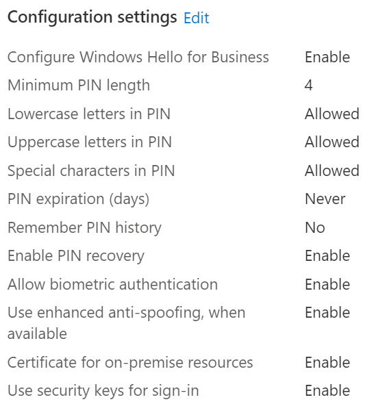 Intune Windows Hello for Business