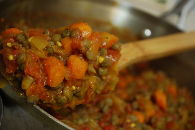 Hearty Helpings Stewed Lentils and Tomatoes