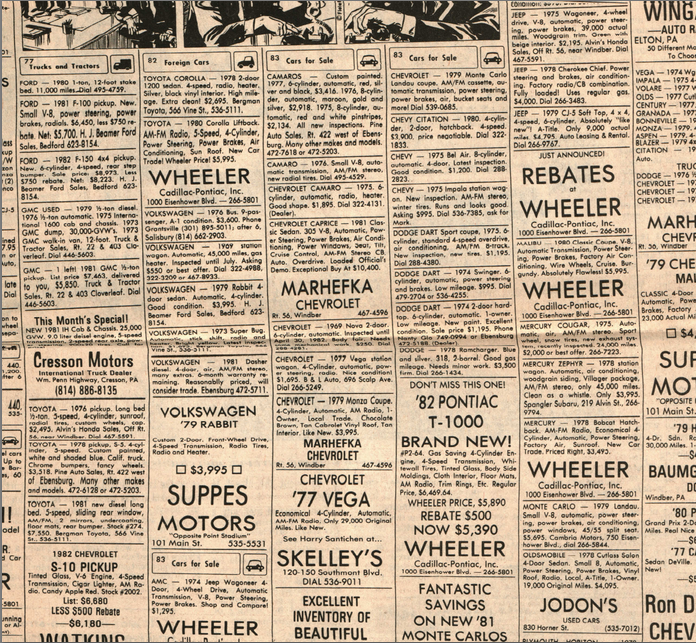 Vintage Johnstown: Cars for Sale