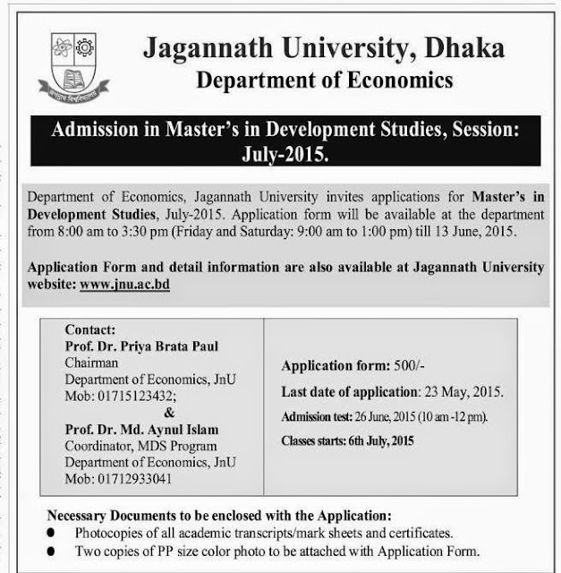 Admission in Masters Circular, Jagannath University 