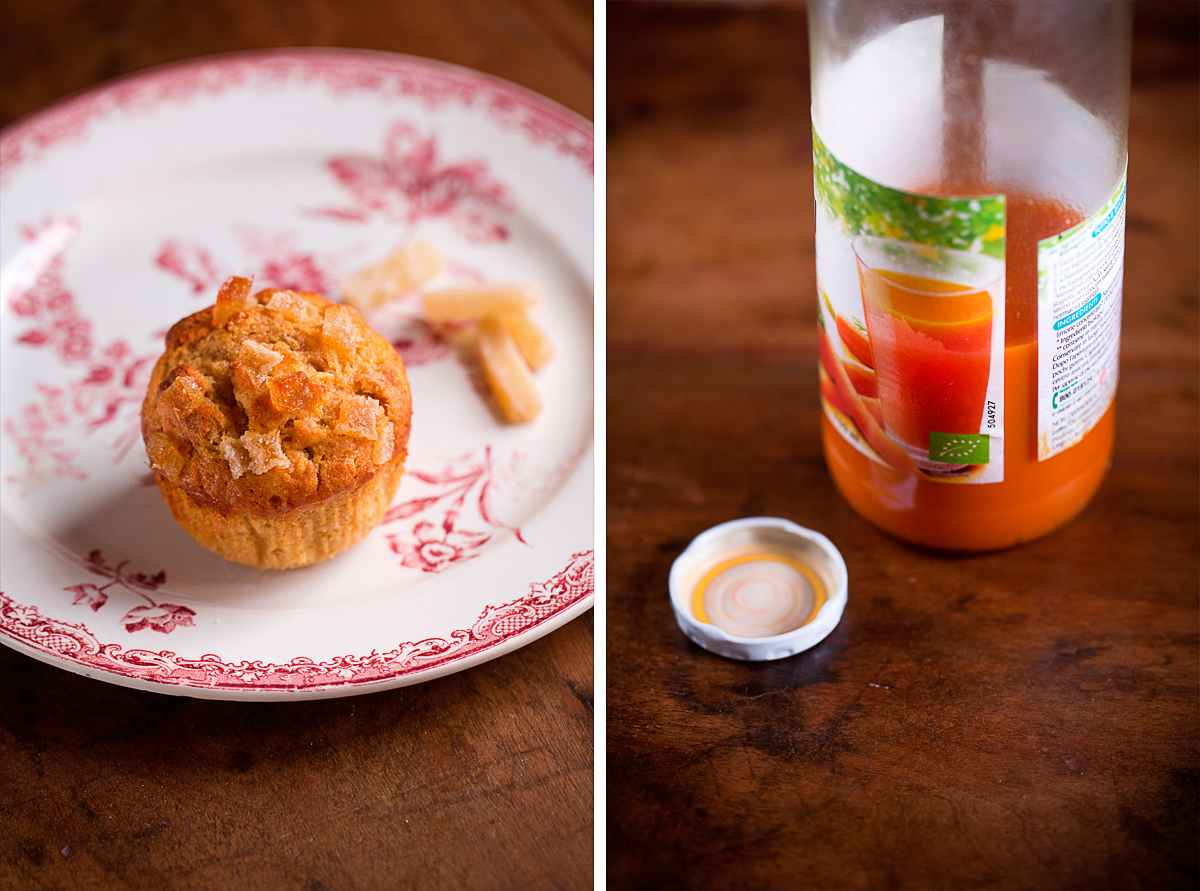 Vegan Banana Muffins with Barley Flour, Ginger and Carrot Juice / menta