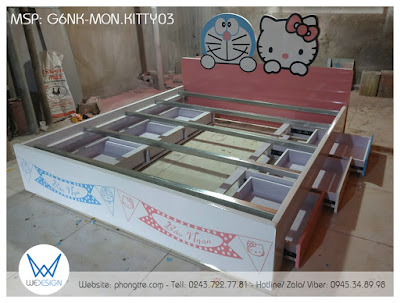 Giường ngủ Doraemon và Hello Kitty có 6 ngăn kéo kê giữa phòng ngủ trẻ em G6NK-MON.KITTY03