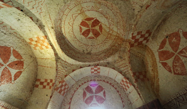 One of the rock-cut churches with beautiful frescoes (wall paintings) at Goreme Open Air Museum in Cappadocia, Turkey One of the rock-cut churches with beautiful frescoes (wall paintings) at Goreme Open Air Museum in Cappadocia, Turkey