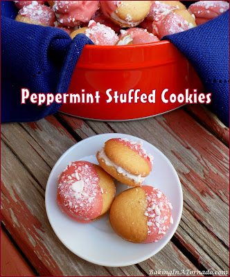 Peppermint Stuffed Cookies: starting with 2 cheats makes these little treats no-bake, only assembly required. | Recipe developed by www.BakingInATornado.com | #recipe #cookies