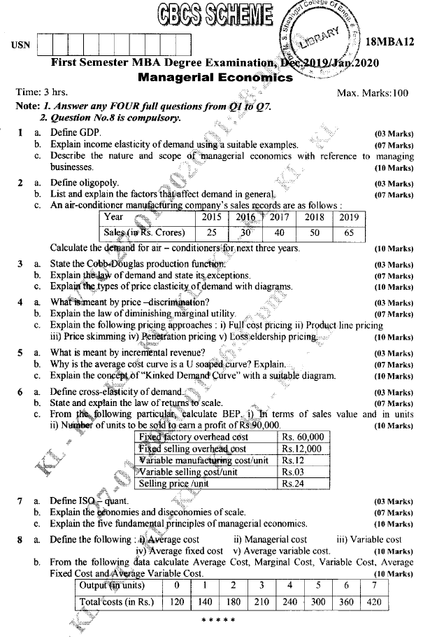 Visvesvaraya Technological University MBA (CBCS) First Semester 18MBA12