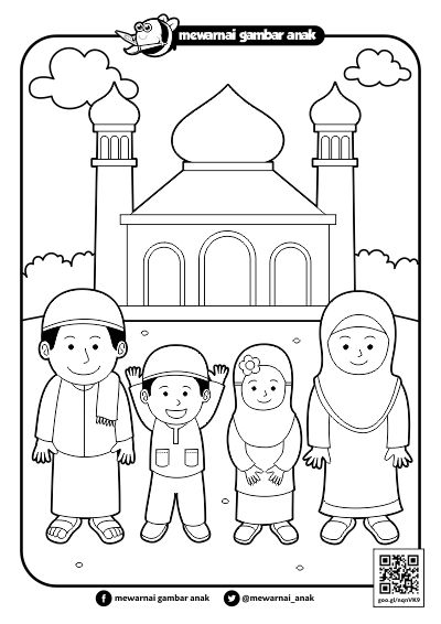  Mewarnai  Gambar  Anak  Mewarnai  Gambar  Pergi Ke Masjid