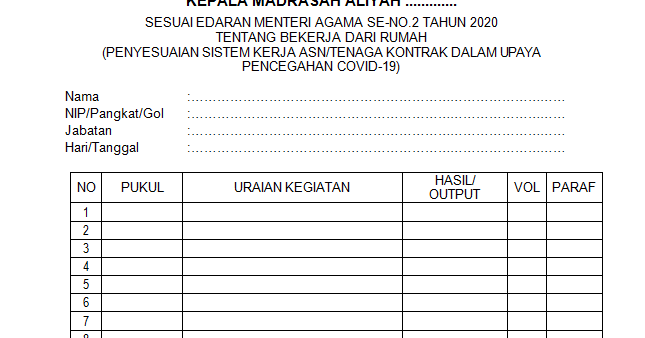 Jurnal Harian Kepala Sekolah Sd 2020