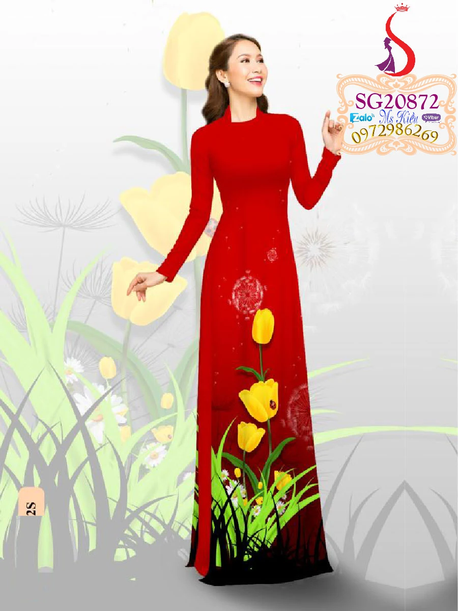 Đẹp duyên dáng với mẫu áo dài hoa tulip đẹp mới 2020 SG866874